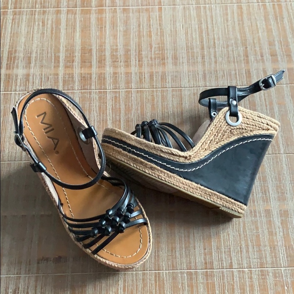 MIA Black Espadrille Platform Wedge Sandals